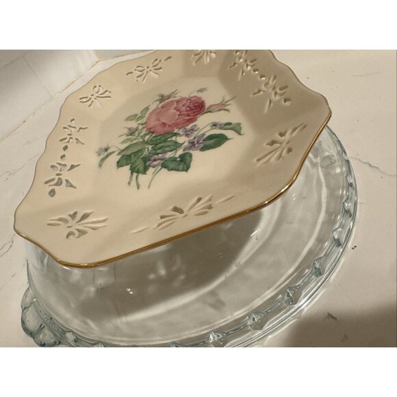 Victorian Rose Collection by Lenox Pierced Ribbon Rectangular Vanity Tray 9" USA - Picture 11 of 16